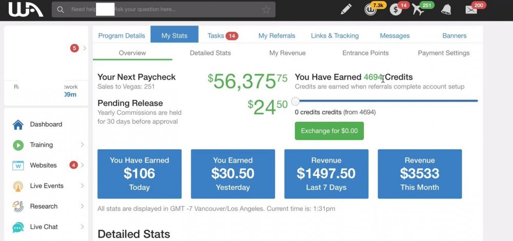 Wealthy Affiliate earnings