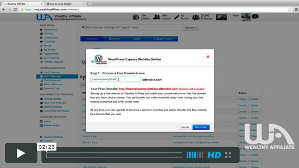 how to build a wordpress site in 30 seconds in Wealthy Affiliate